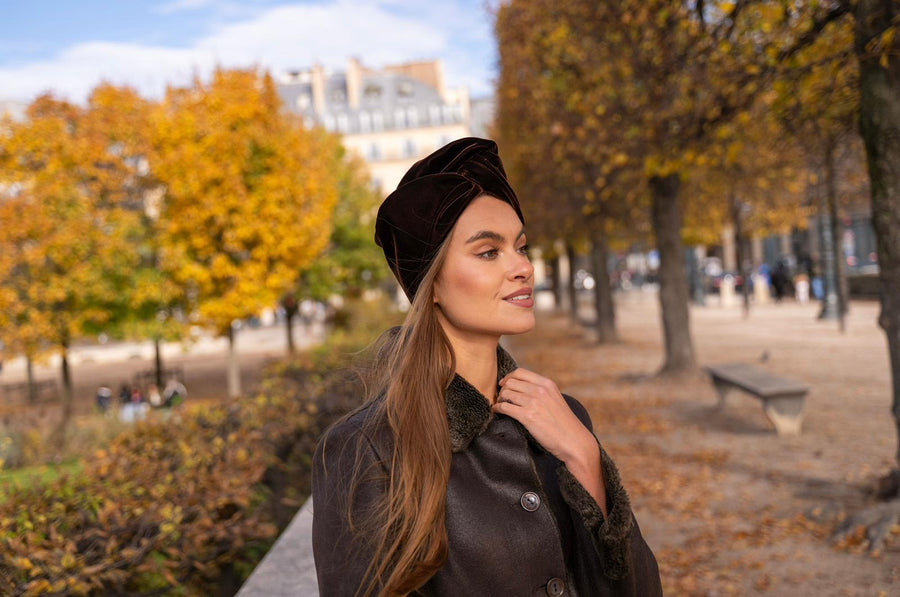 Turban Palazzo – Velours Marron Luxe