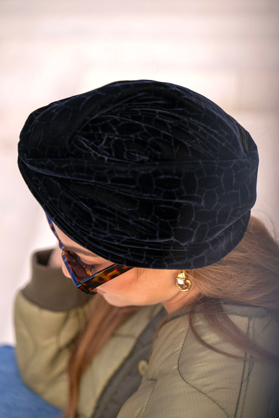 Turban velours de soie noir animal
