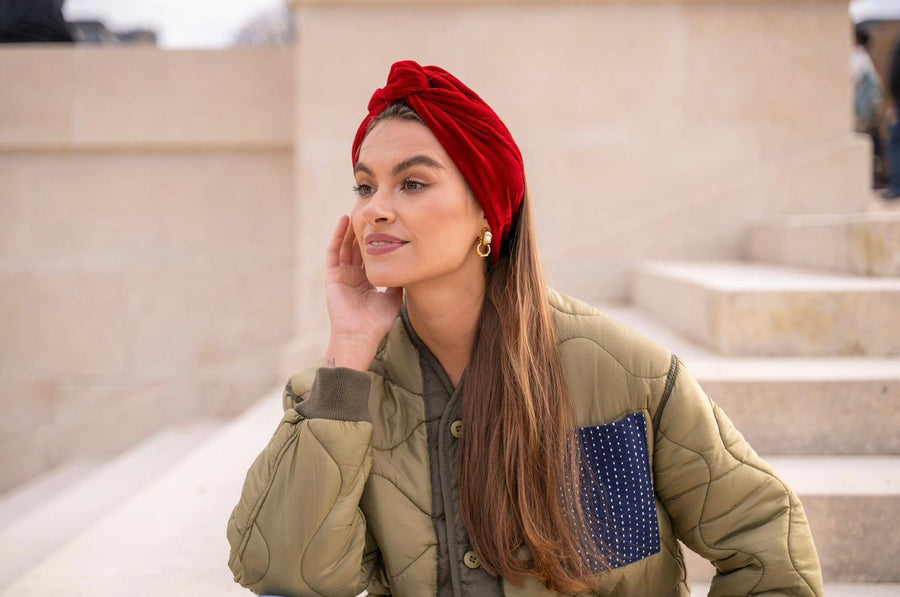 Turban velours de soie Carmen bordeaux
