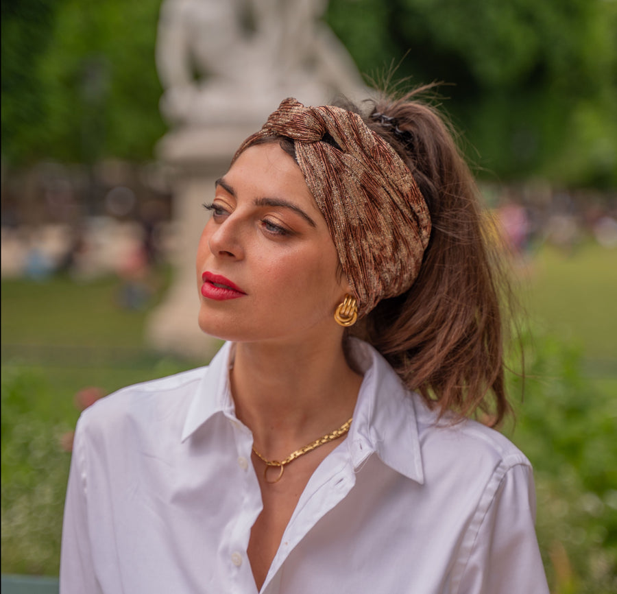 Turban Lurex Or Marron
