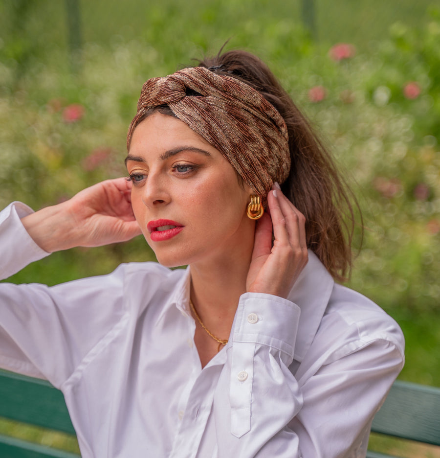 Turban Lurex Or Marron