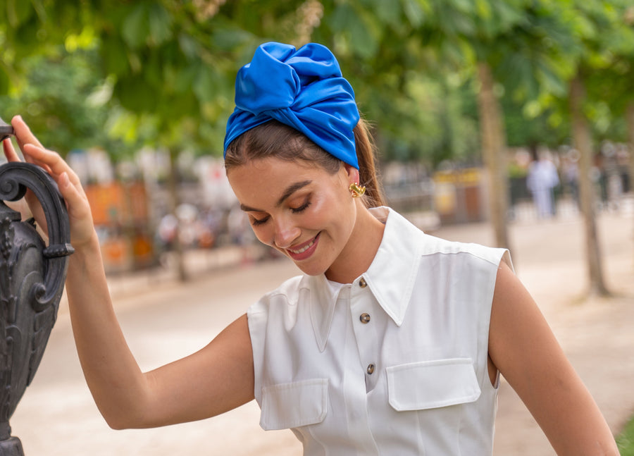 Turban Satin Duchesse Bleu Électrique