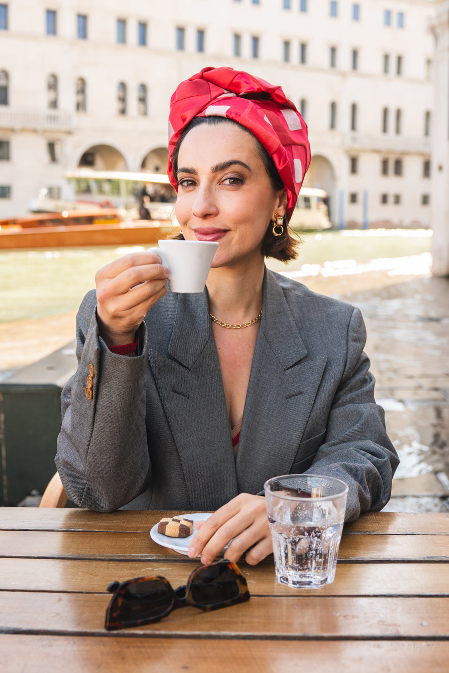 Turban Jacquard Rouge Géométrique