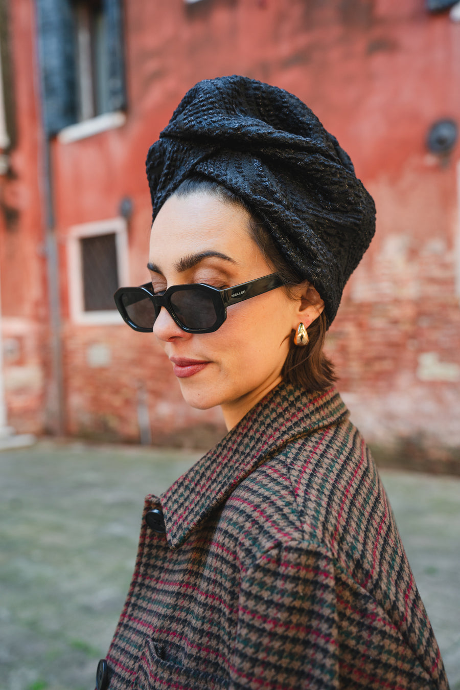 Turban Dahlia – Luxe Premier Noir Brodé