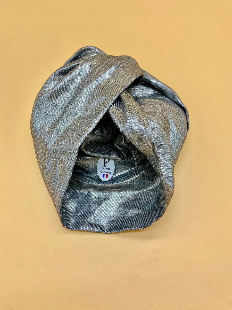 Turban Denim lin argenté