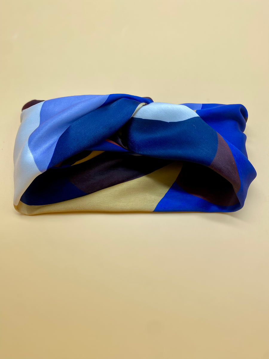Turban Satin de Soie Abstract Blue