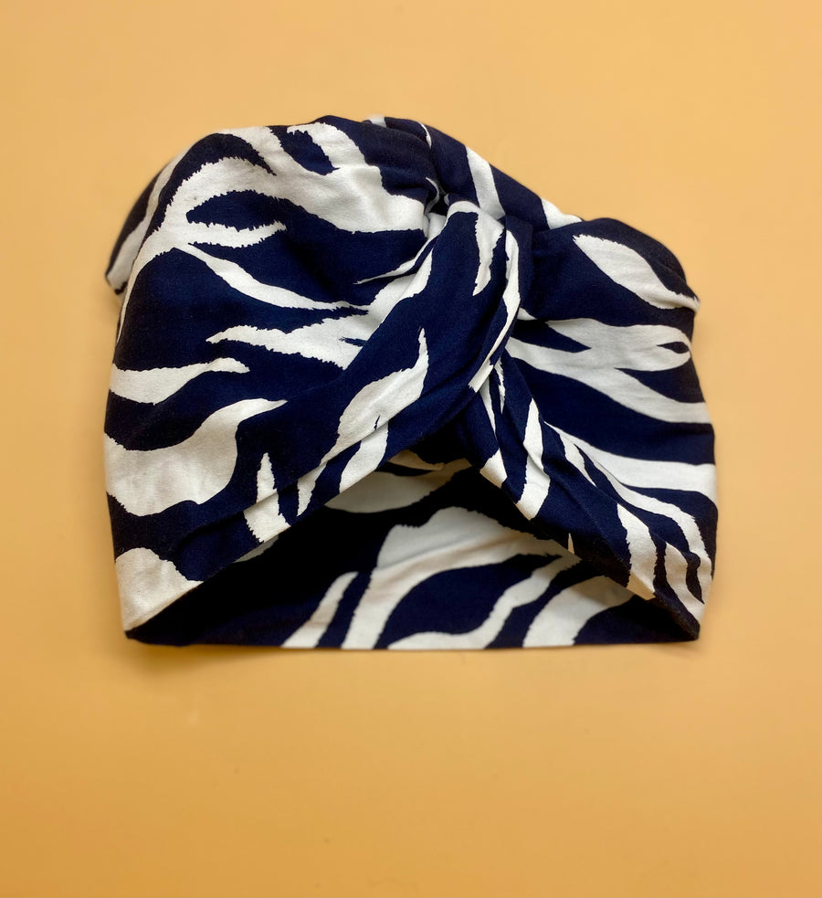 Turban Coton Animal bleu marine