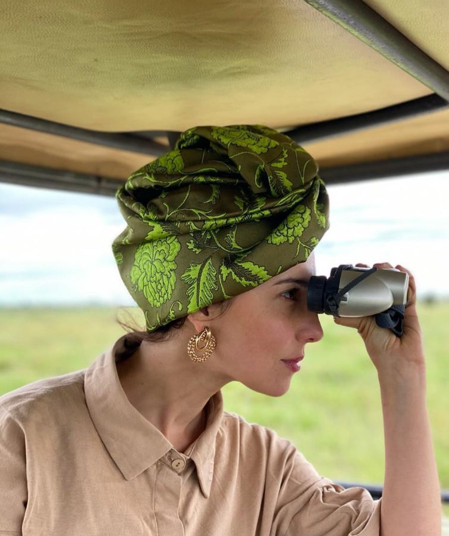 Turban JACQUARD FLORAL VERT