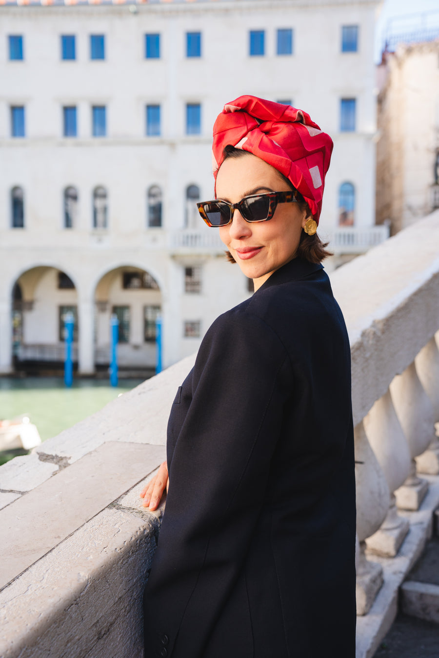 Turban Jacquard Rouge Géométrique