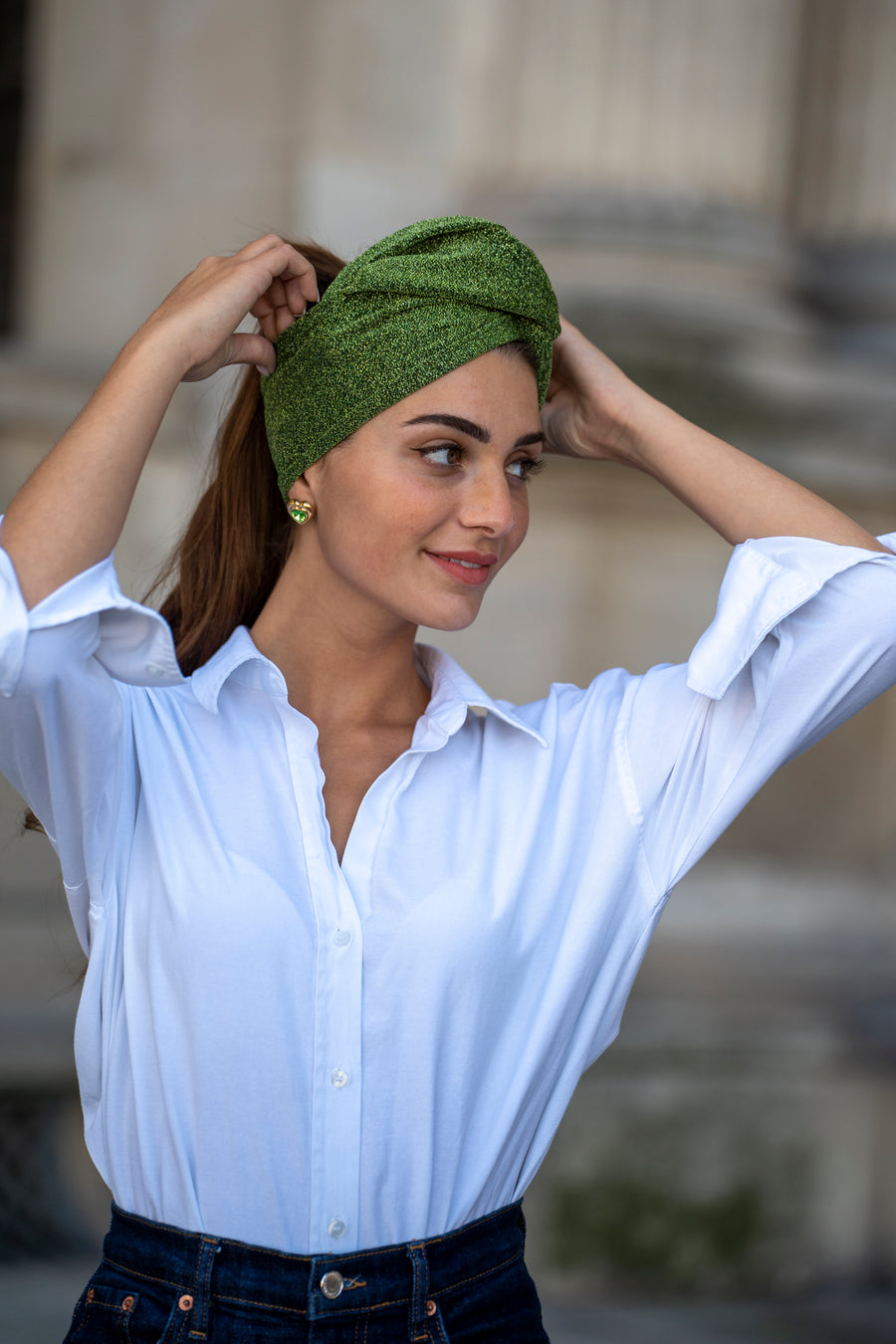 Turban Lurex Maille Vert Pomme