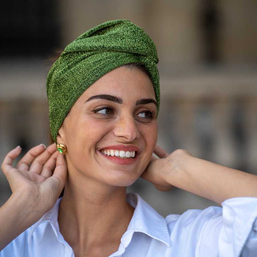 Turban Lurex Maille Vert Pomme